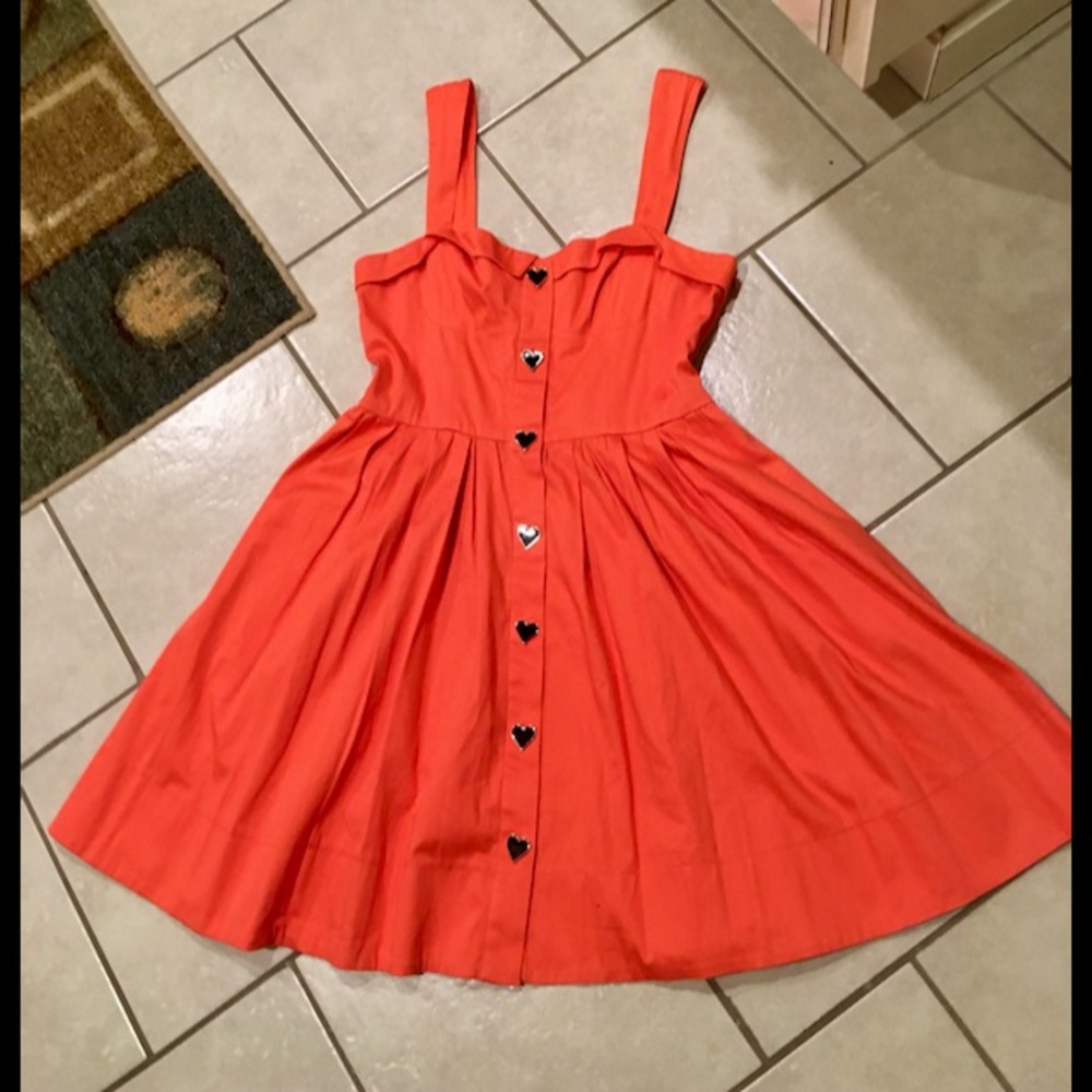 Betsey Johnson Coral Dress with Heart Buttons SZ12